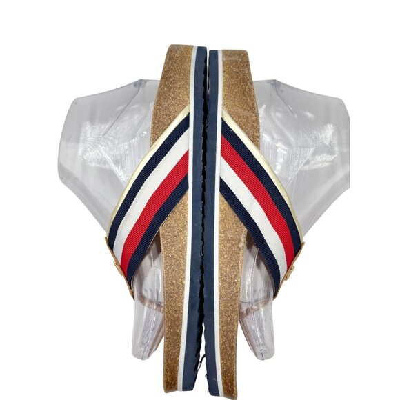 Tommy Hilfiger Womens Flag Stripe Summer Comfortable Sandals Sz 8.5 Tan/Blue/Red - Picture 6 of 13